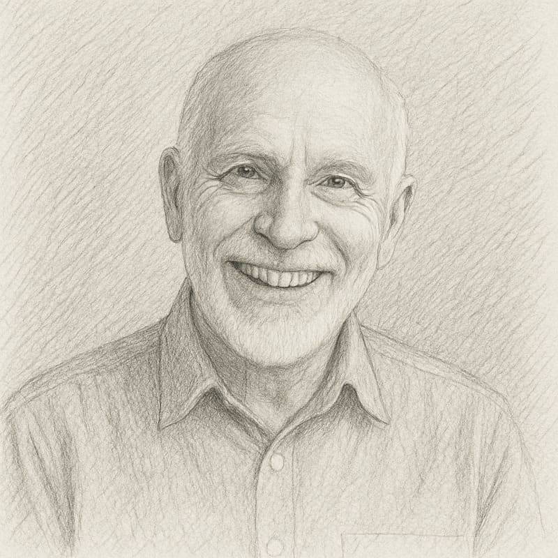Foto de João, personagem desta matéria, em estilo grafite, com semblante feliz, e sorridente mostrando os dentes restaurados.