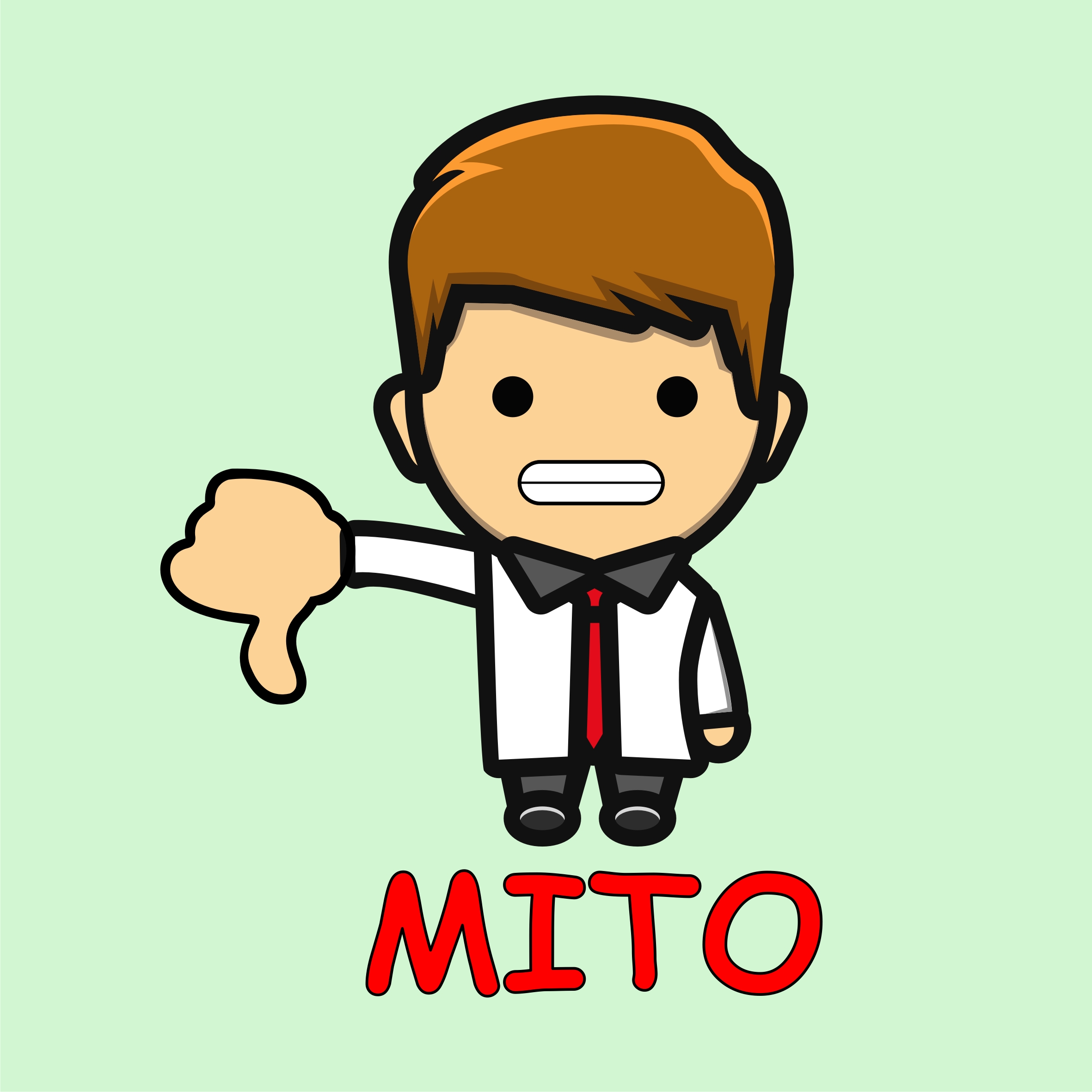 Boneco mascote Zukinho fazendo sinal de negativo com o polegar para baixo, por conta da afirmação ser mito, não ser verdade.